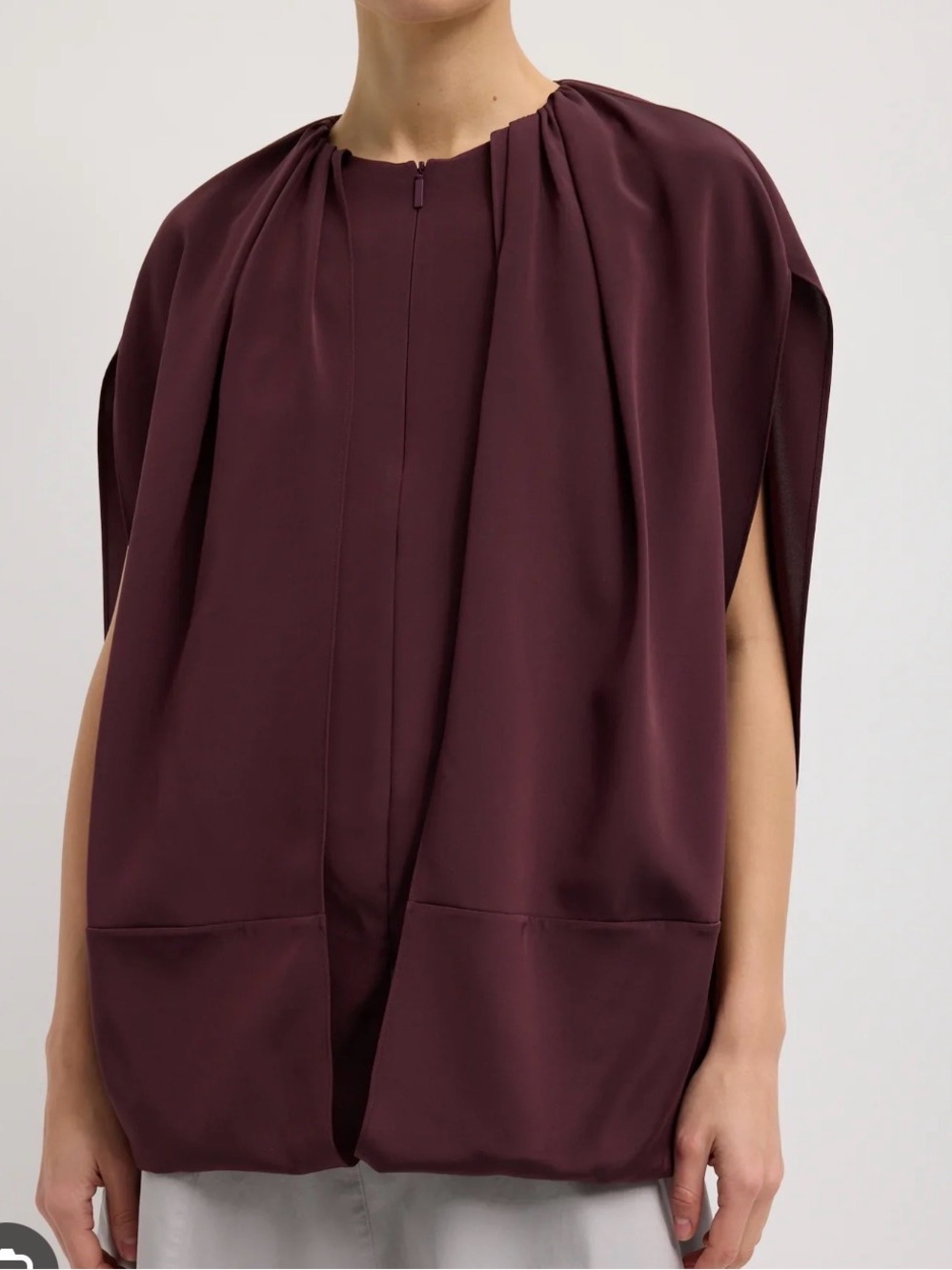 NWOT Tibi Stretch Nylon Silk Cape Top - Malbec